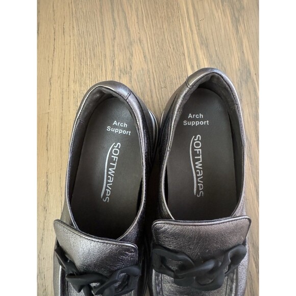 Softwaves Metallic Pewter Leather Chain Platform Loafers EU 38.5 US 7.5 M - Picture 5 of 13